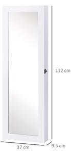 HomCom Specchiera Armadio Portagioielli da Parete con Specchio in Legno MDF con Multiscompartimenti con Ganci Bianco, 37x9.5x112cm