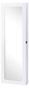 HomCom Specchiera Armadio Portagioielli da Parete con Specchio in Legno MDF con Multiscompartimenti con Ganci Bianco, 37x9.5x112cm