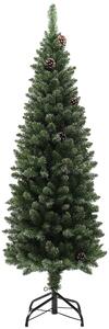 Albero di Natale Innevato Slim 150 cm 395 Rami con Pigne in Plastica e Acciaio Verde
