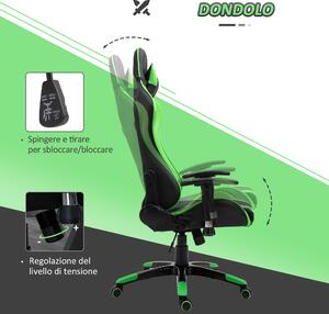 Homcom sedie da gaming sedie ufficio Girevole Reclinabile in Ecopelle, Nero e Verde