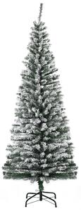Albero di Natale Innevato Slim 180 cm 492 Rami Effetto Neve in PP e Acciaio Inox Verde
