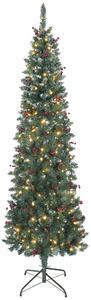 Albero di Natale 210 cm 656 Rami e 300 Luci LED Decorato con 55 Pigne e 55 Grappoli di Bacche Verde e Argento