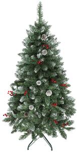 Albero di Natale Innevato 150 cm 398 Rami con Pigne e Bacche Rosse Base in Metallo Verde
