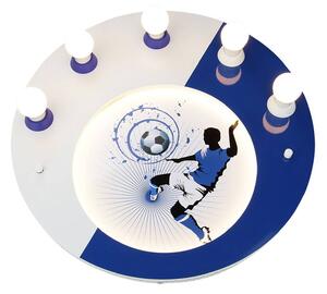 Plafoniera Soccer, 5 luci, bianco e blu