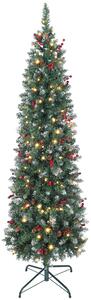 Albero di Natale Innevato 180 cm con 200 Luci LED con 42 Pigne e 42 Grappoli di Bacche Verde e Argento