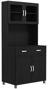 HOMCOM Buffet alto per cucina, armadio da cucina con 4 ante, cassetto, piano di lavoro, ripiani regolabili, 80x48x170cm, nero | Aosom Italy