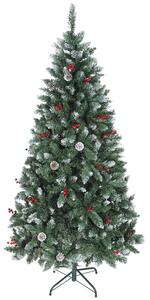 Albero di Natale Alto 180 cm con 620 Rami Pigne e Bacche Rosse con Base in Metallo Verde