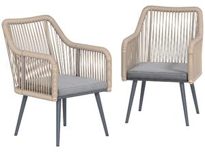 Outsunny Set di 2 Sedie da Giardino in Rattan con Cuscini Braccioli e Telaio in Acciaio per Terrazza 54x65x80 cm Grigio | Aosom Italy