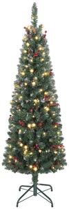 Albero di Natale Illuminato 150 cm con 150 Luci LED 30 Pigne e 30 Grappoli di Bacche Verde e Argento