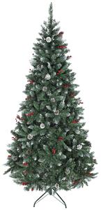 Albero di Natale Alto 210 cm 928 Rami Pigne e Bacche Rosse Base in Metallo Verde