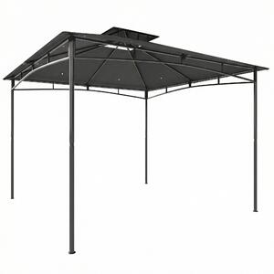 Gazebo da Giardino 300x300x285 cm con Doppio Tetto in Poliestere e Metallo Grigio Scuro