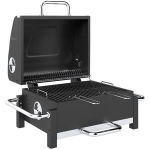 Barbecue a Carbonella BBQ Portatile con Termometro e Raccogli Cenere in Metallo e Acciaio Nero