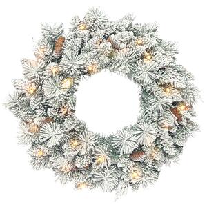 Ghirlanda Natalizia Innevata 60 cm con 35 LED Timer e Pigne Decorative per Interno