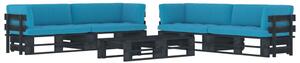 Set Divani in Pallet con Cuscini 6 pz in Pino Impregnato Nero