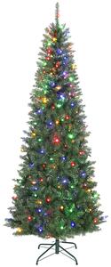 Albero di Natale Slim 210 cm 1273 Rami con 350 Luci LED Bianche e Colorate 9 Modalità di Illuminazione Verde