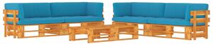 Set Divani in Pallet con Cuscini 6 pz in Pino Impregnato Miele