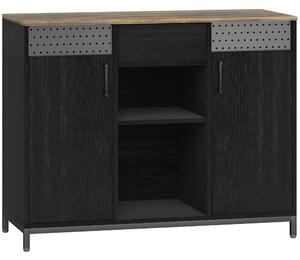 HOMCOM Credenza con 2 Ante, 2 Vani, Cassetto e Ripiani Regolabili 100x40x80 cm Nero e Marrone Rustico | Aosom Italy