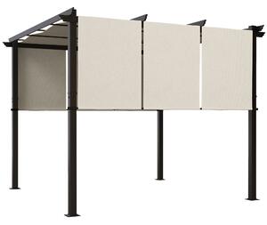 Outsunny Pergola con 3 teli scorrevoli 3 x 3 x 2,38 m struttura in acciaio nera telo in poliestere ad alta densità beige | Aosom Italy