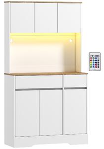 HOMCOM Buffet cucina mobile cucina alto con luce LED RGB, piano di lavoro, 6 ante, 2 cassetti, bianco | Aosom Italy