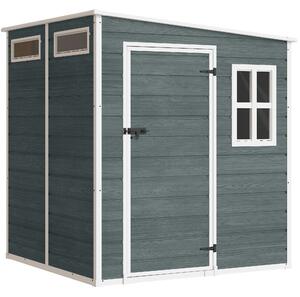 Outsunny Ripostiglio esterno 182 x 182 cm con porta bloccabile, pavimento per giardino, grigio invecchiato | Aosom Italy