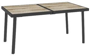 Tavolo da Giardino 145x85x72 cm con Piano Effetto Legno in Plastica PSPC e Acciaio Grigio
