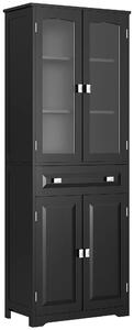 HOMCOM Buffet alto armadio da cucina 4 ante, di cui 2 ante vetrate e 1 cassetto, altezza 160 cm con ripiani in legno, nero | Aosom Italy