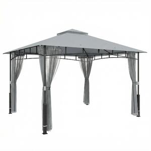 Outsunny Tenda per Giardino con Doppio Tetto Gazebo con Pareti a Rete UPF50+ per Esterno Terrazza 360x300x275 cm Grigio | Aosom Italy