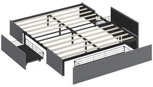 Struttura Letto Matrimoniale 165x193x30 cm a Doghe con 3 Cassetti in Legno Poliestere e Metallo Grigio