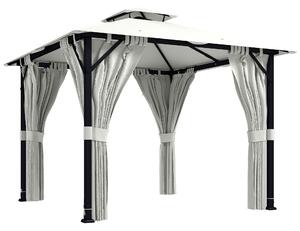 Outsunny Gazebo da giardino 3x3m padiglione da giardino, tetto doppio, tende, ganci da soffitto, telaio in metallo, crema | Aosom Italy