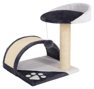 Piccolo tiragraffi per gatti con pallina in peluche e arco per grattare, altezza 43 cm, colore grigio/bianco