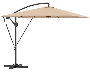 Outsunny Ombrellone Decentrato 2.5x2.5 m con Base a Croce e Manovella, in Metallo e Poliestere, Cachi | Aosom Italy