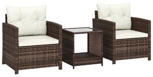 Outsunny Set da Giardino 3pz in Rattan PE e Acciaio con 2 Poltrone con Cuscini e Tavolino da Caffè, Marrone e Crema | Aosom Italy