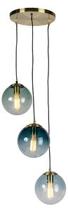 Lampada a sospensione smart in ottone con 3 WiFi ST64 con vetro blu - Pallon