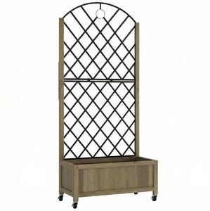 Outsunny Fioriera con traliccio in acciaio, vasca da fiori su ruote bloccabili in legno, 72 x 36 x 168 cm, Finitura Carbonizzata | Aosom Italy