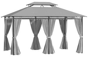 Gazebo da Giardino 300x400x275 cm con 6 Tende e Tetto a 2 Livelli in Acciaio e Poliestere Grigio Scuro