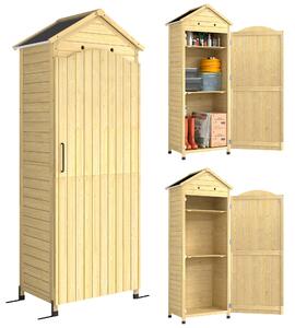 Outsunny Armadio da Giardino in Legno Tetto Acciaio Zincato Texture Goffrata Ripiani Regolabili 85x58x213cm Legno Naturale | Aosom Italy