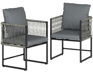 Outsunny Sedia da giardino set da 2 resistente alle intemperie sedie da giardino in acciaio PE-Rattan con cuscino, braccioli e schienale 52x52x66 cm Grigio scuro | Aosom Italy