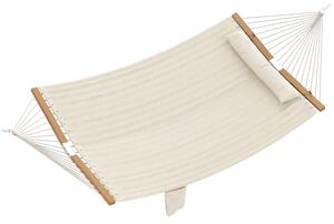 Amaca da Giardino 325x140x2,5 cm con Cuscino e Tasca in Poliestere con Barre di Legno Bianco Crema