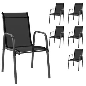 Outsunny Set 6 Sedie Impilabili e Traspiranti con Braccioli e Schienale Alto, in Metallo e Poliestere, 51L x 69P x 87A cm, Nero | Aosom Italy