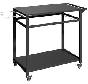 Outsunny Carrello Barbecue, 2 Ripiani, Supporto Pizza, Portasacchi e Ganci, Nero. | Aosom Italy