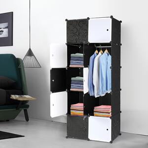 Armadio ALIGHTUP con 1 barra appendiabiti, sistema modulare fai-da-te, divisori componibili, design profondo, 5 livelli con 10 scomparti, dimensioni 72x47x142 cm, colore nero e bianco