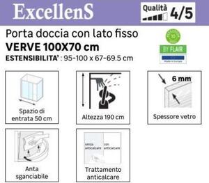 Porta doccia scorrevole Verve 100 cm, H 190 cm in vetro, spessore 6 mm  trasparente cromato