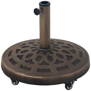 Outsunny Base per Ombrellone in Resina da 21 kg Rotonda con Ruote e Freni, Bronzo | Aosom Italy