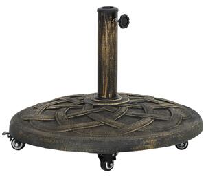 Outsunny Base per Ombrellone in Resina da 20 kg Rotonda con Ruote e Freni, Bronzo | Aosom Italy