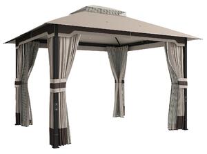 Gazebo da Giardino 360x300x279 cm con Zanzariera Tende e Tetto Doppio Strato in Poliestere Cachi