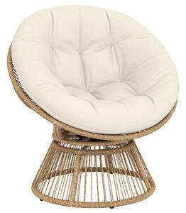 Outsunny Poltrona Papasan Rattan 360° Moon Chair con Cuscino Interni/Esterni, Bianco Crema | Aosom Italy