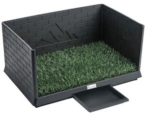 Toilette per Cani 75x51x36,5 cm con Vassoio Estraibile Pareti Laterali Erba Sintetica in PP e PE Nero