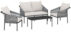 Outsunny Set da Giardino in Rattan 4 Pezzi con Divano, Poltrone, Tavolo, Khaki | Aosom Italy