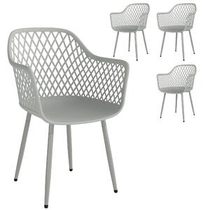 Outsunny Set di 4 Sedie da Giardino in PP con Schienale a Diamante, Seduta Anti-UV, Braccioli e Gambe Metalliche, Grigio | Aosom Italy