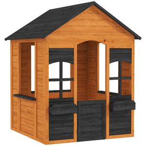 AIYAPLAY Casetta in Legno Bambini con Vasi Fiori, per Gioco Esterno/Interno, Età 3–8, Marrone | Aosom Italy